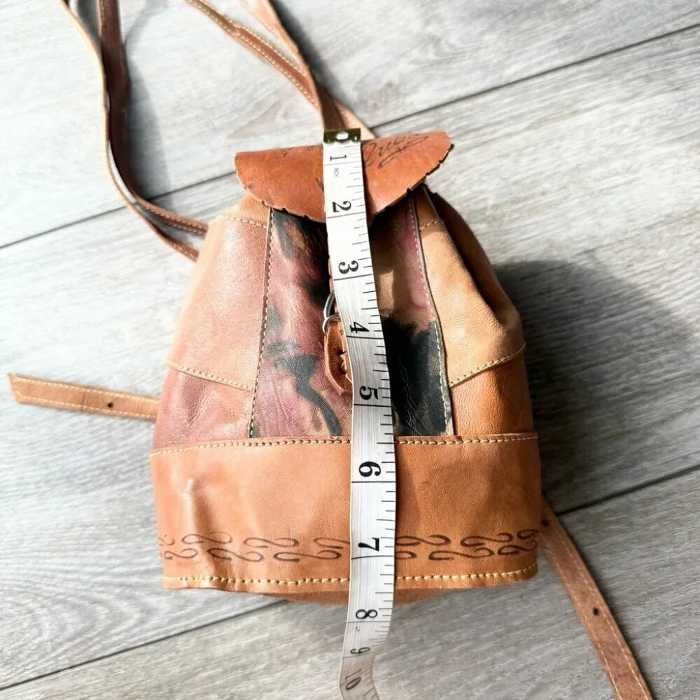 Cognac Tooled Brown Leather Backpack Brown Leather